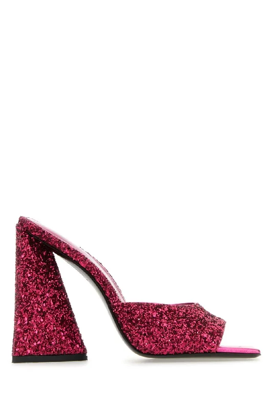 Women’s sandals cork sole ease -THE ATTICO Fuchsia Glitter Flat Sandals with 11.5 cm Heel