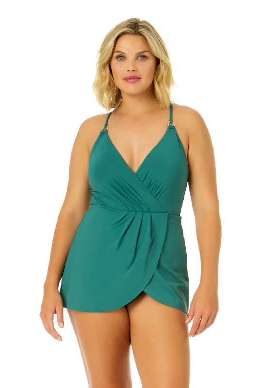 ladies one-piece swimsuit tiled pattern -Women's Live In Color Swim Dress With Skirted Bottom