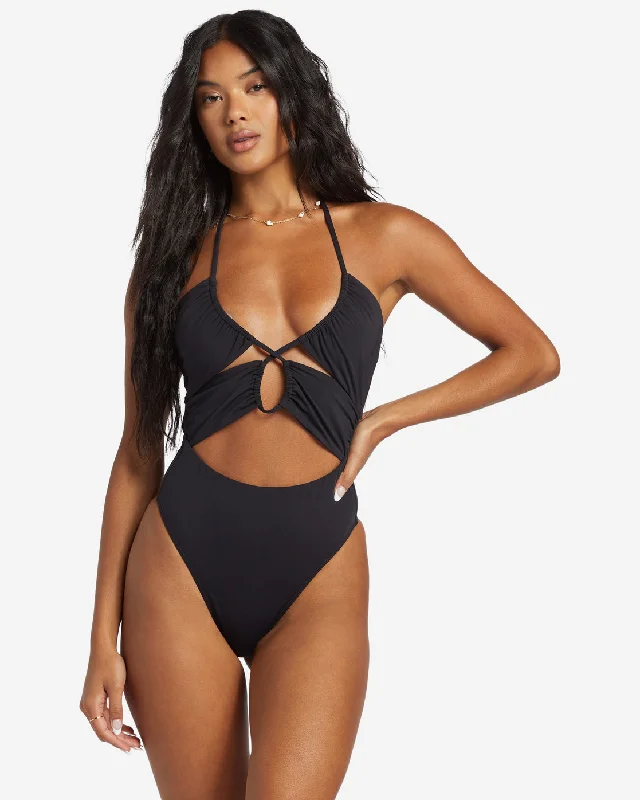 ladies one-piece swimsuit splatter print -Sol Searcher One-Piece Swimsuit - Black Pebble