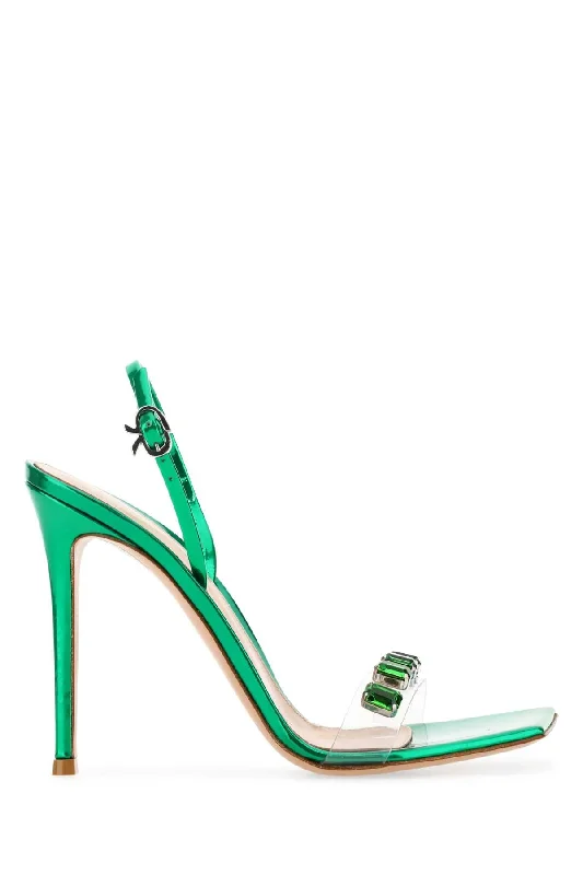 Women’s sandals bikini match -GIANVITO ROSSI Elegant Leather and PVC Ribbon Candy Sandals with 11 cm Heel