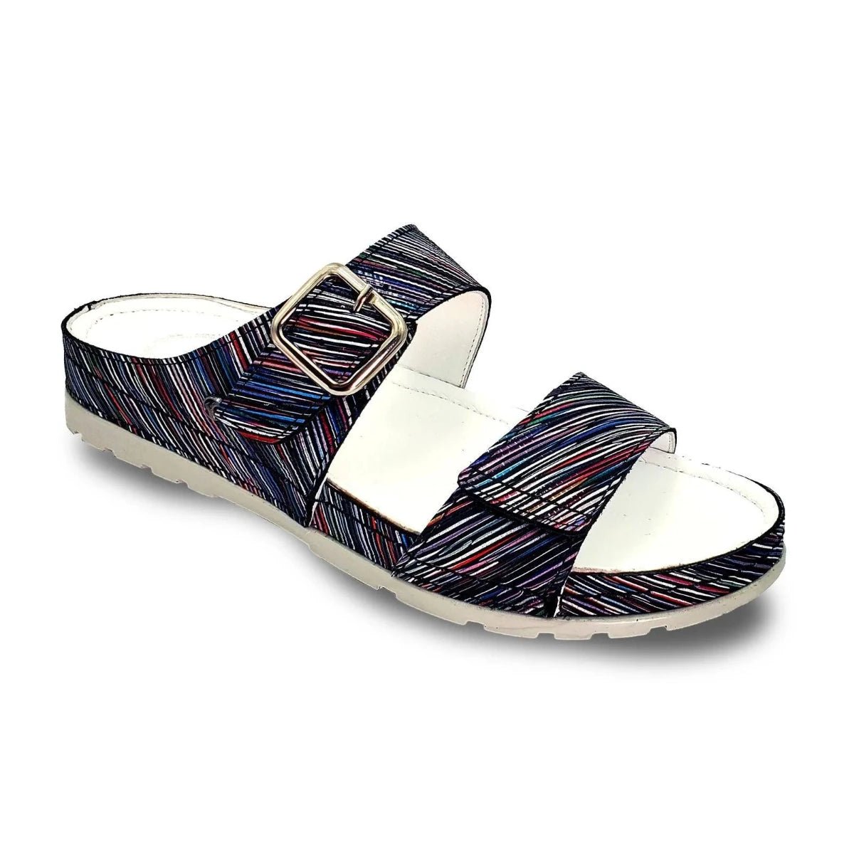 Women’s sandals durable wear -Revere Palma Women's Strap Slide Sandals In Black Stripe