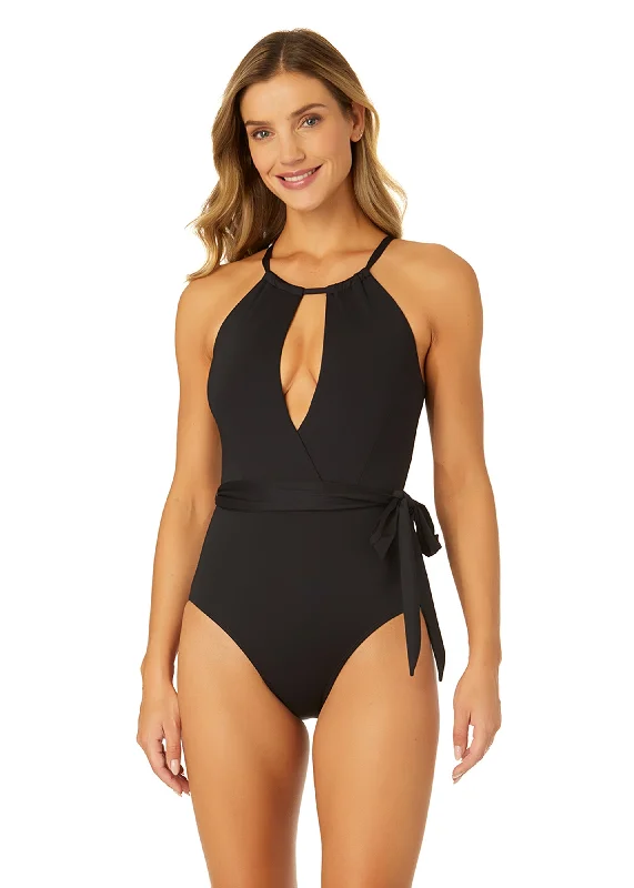 ladies one-piece swimsuit light shades -Women's Live In Color High Neck Plunge One Piece Swimsuit