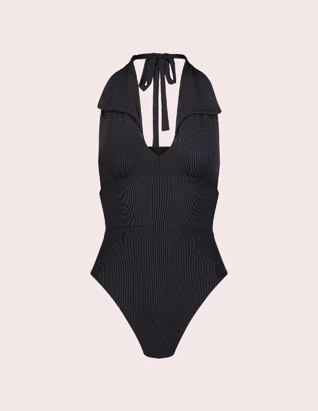 ladies one-piece swimsuit back now -Charlotte Halter Lapel One Piece