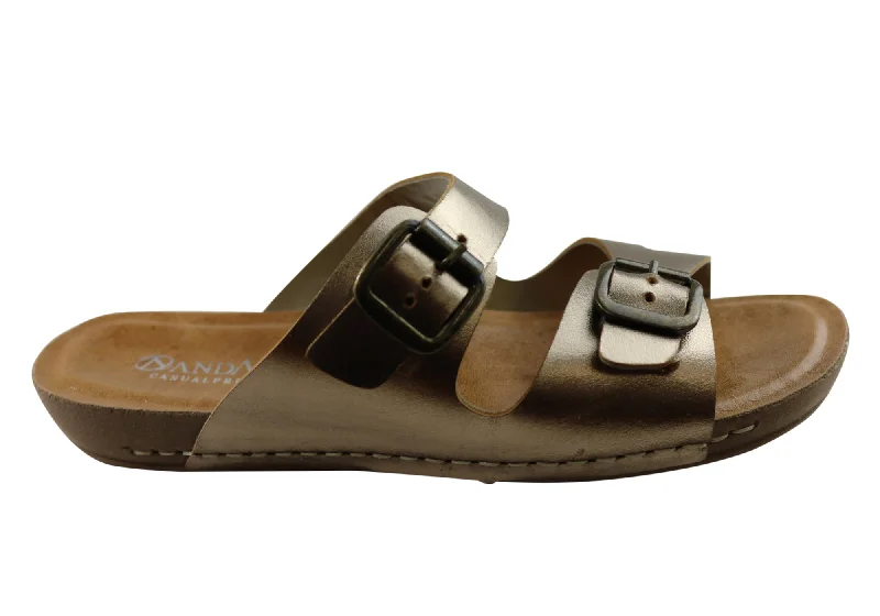 Women’s sandals velcro ease -Andacco Angelika Womens Brazilian Comfortable Leather Slides Sandals