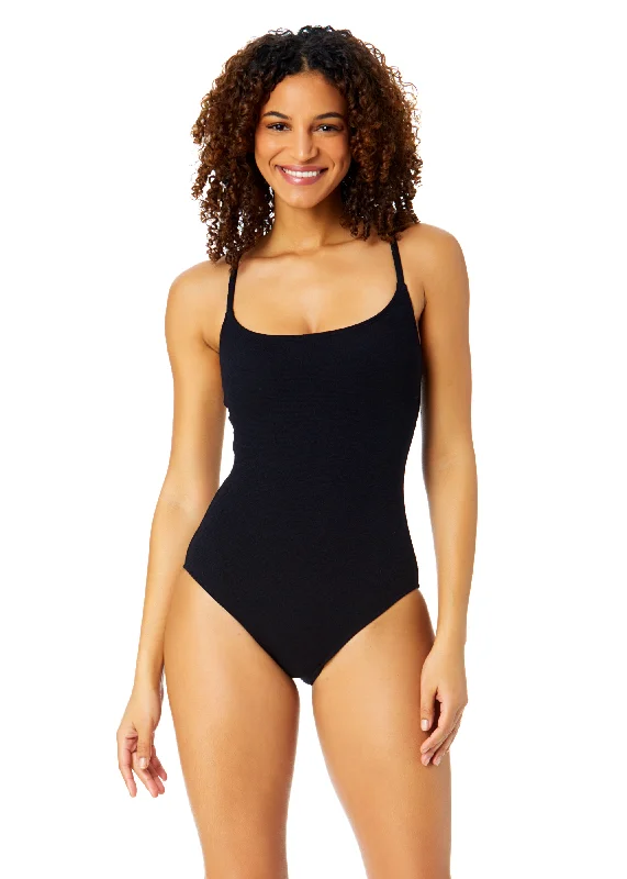 ladies one-piece swimsuit side zipper -Womens' Live In Color Classic Lingerie Textured Maillot One Piece Swimsuit