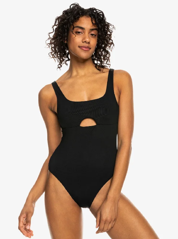 ladies one-piece swimsuit wild look -Roxy Pro The Double Line One-Piece Swimsuit - Anthracite