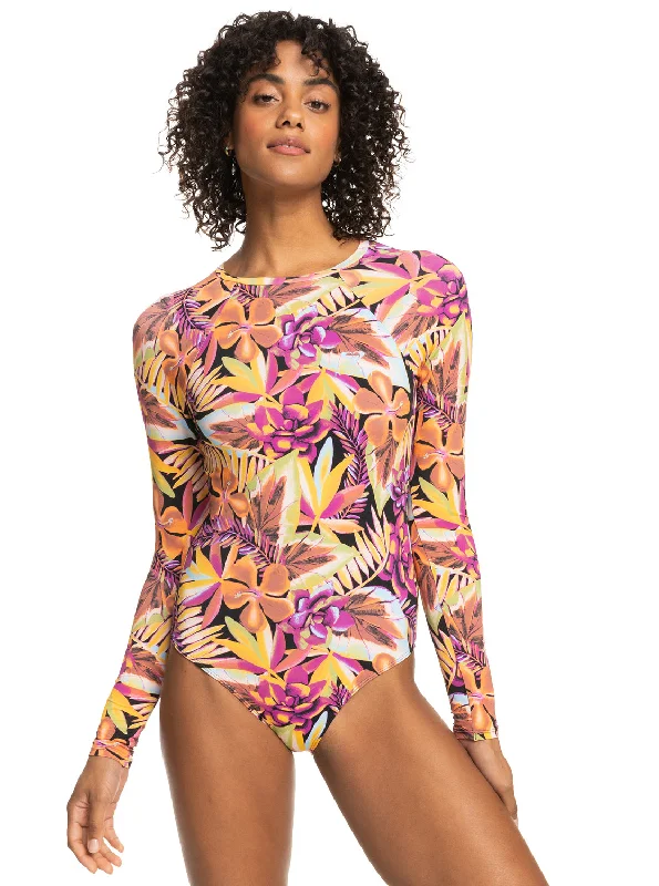 ladies one-piece swimsuit thick polyester -Fashion Long Sleeve One-Piece Swimsuit - Anthracite Hot Tropics Swim Ax