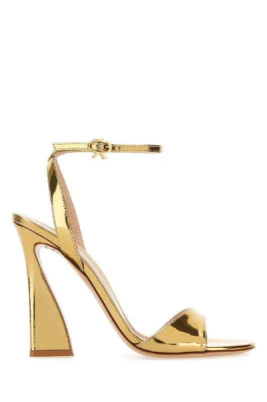 Women’s sandals slip-resistant sole -GIANVITO ROSSI Elevated Gold Leather Aura Sandals - 12 cm Heel