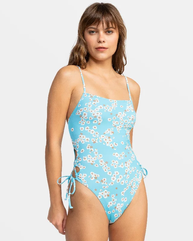 ladies one-piece swimsuit summer splash -Printed Beach Classics Side Tie One-Piece Swimsuit - Maui Blue Margarita