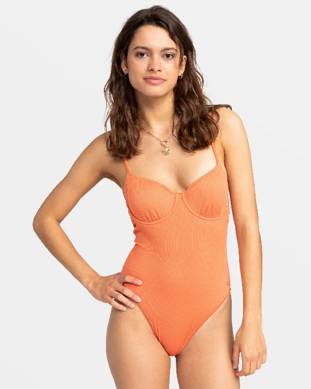 ladies one-piece swimsuit spa day -Roxy Love The Muse One-Piece Swimsuit - Apricot Brandy