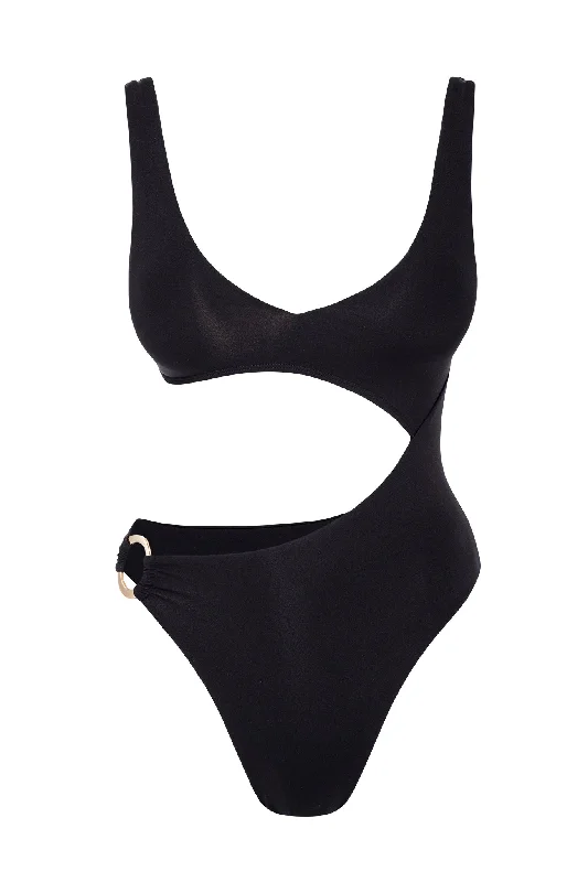 ladies one-piece swimsuit high thigh -St. Barth's One Piece - Black