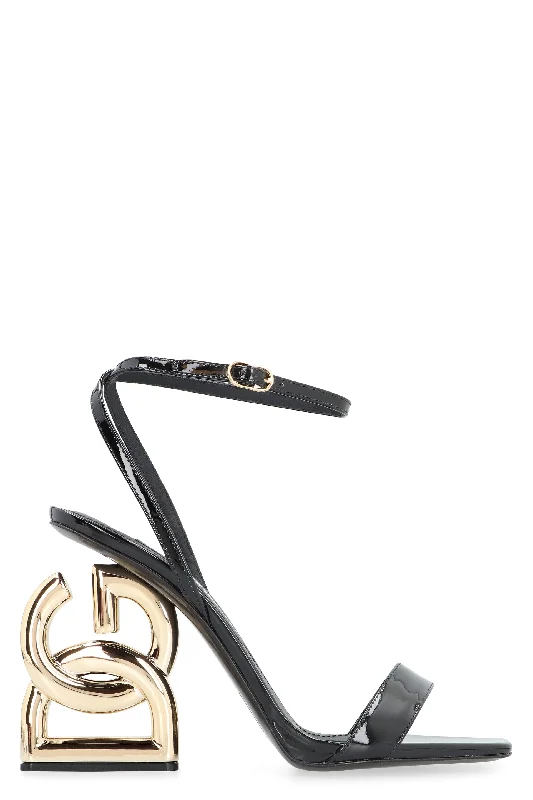 Women’s sandals buckle clasp -DOLCE & GABBANA Chic Mini Patent Leather Sandals with Crossed Logo Heel