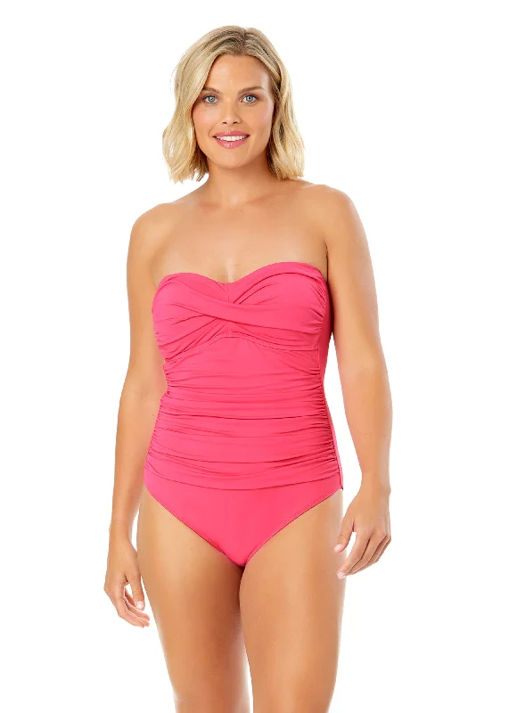 ladies one-piece swimsuit kin beach -Women's Live In Color Twist Front Shirred One Piece Swimsuit