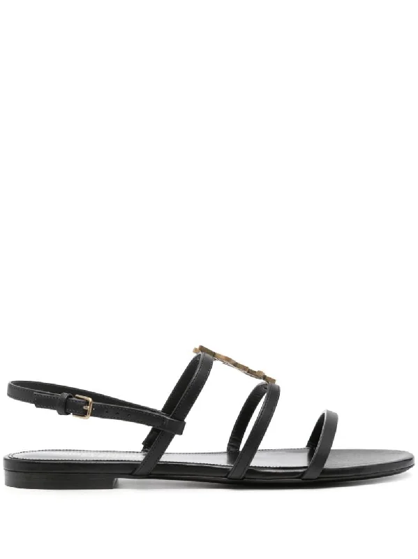 Women’s sandals adjustable fit -SAINT LAURENT Cassandre Mini Plaque Sandals