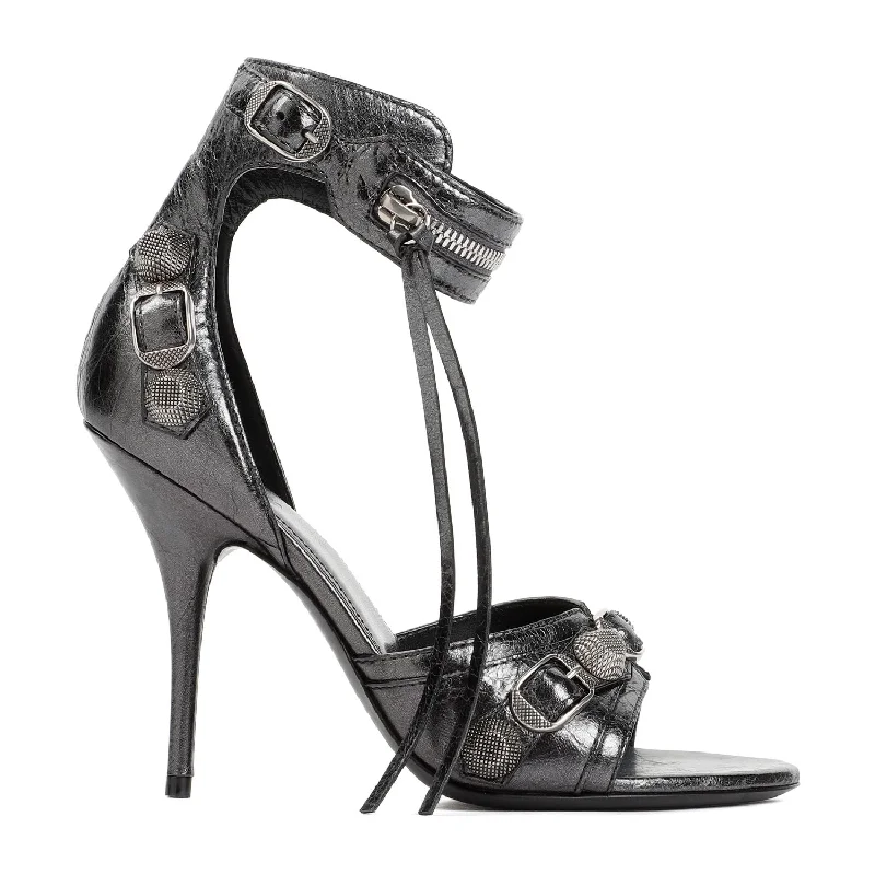 Women’s sandals rural charm -BALENCIAGA Grey Leather Cagole Sandals for Women - SS24 Collection