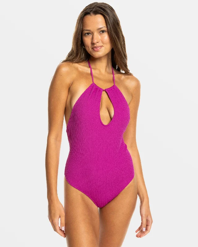 ladies one-piece swimsuit warm glow -Aruba Halter Neck One Piece Swimsuit - Wild Aster