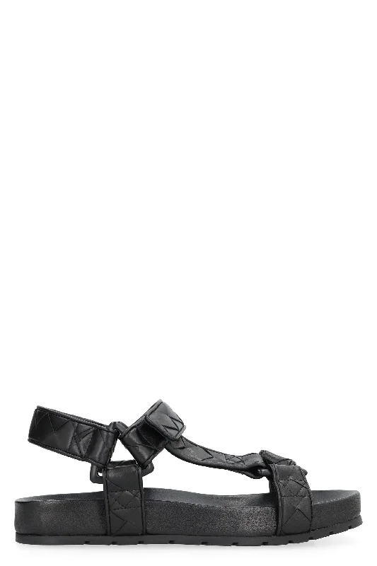 Women’s sandals teal wave shine -BOTTEGA VENETA Woven Leather Sandals with Velcro Strap