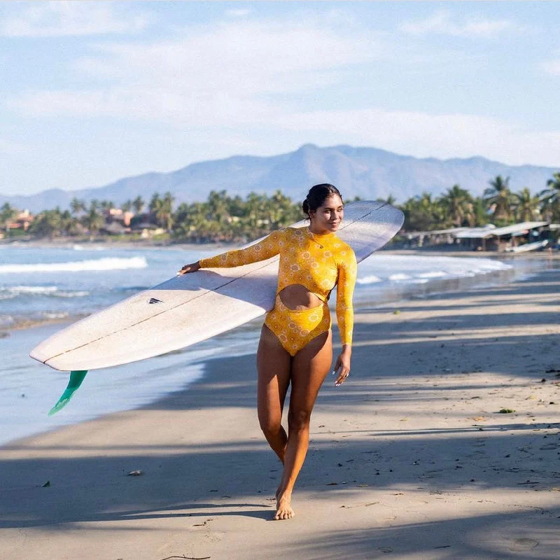 ladies one-piece swimsuit high collar -Orange Blossom Rashguard