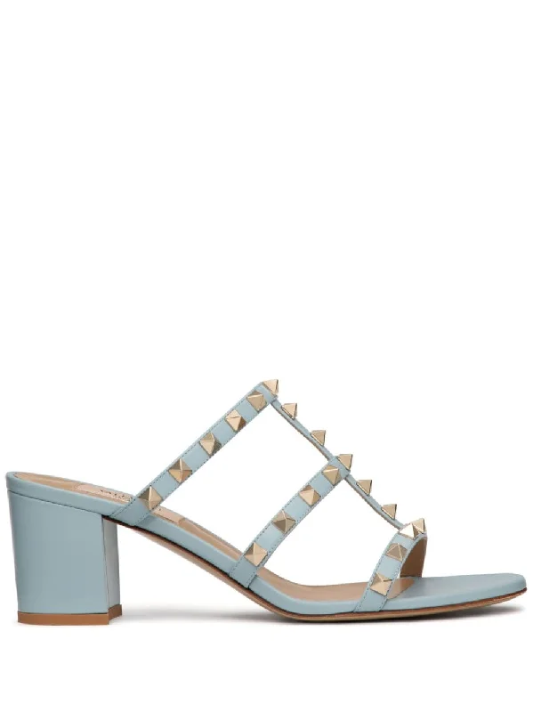 Women’s sandals sleek finish -VALENTINO GARAVANI Rockstud Leather Block Heel Sandals for Women