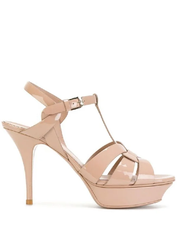 Women’s sandals imported style -SAINT LAURENT Nude & Neutrals Leather Platform Sandals for Women