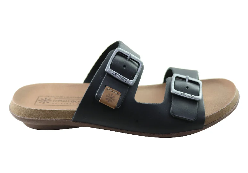 Women’s sandals luxury label -New Face Silvan Womens Comfort Leather Slides Sandals Made In Brazil