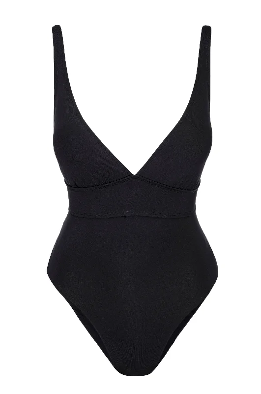 ladies one-piece swimsuit short length -Portofino One Piece - Black