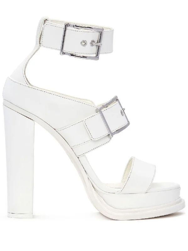 Women’s sandals matte finish sleek -ALEXANDER MCQUEEN Ivory Leather Boxcar Sandals for Women - SS23 Collection