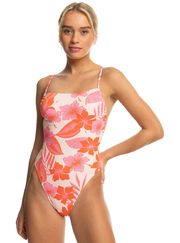 ladies one-piece swimsuit old school -Printed Beach Classics One-Piece Swimsuit - Pale Dogwood Lhibiscus