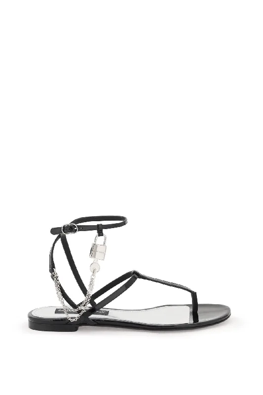 Women’s sandals desert trek -DOLCE & GABBANA Chic Patent Leather Thong Sandal with Chain