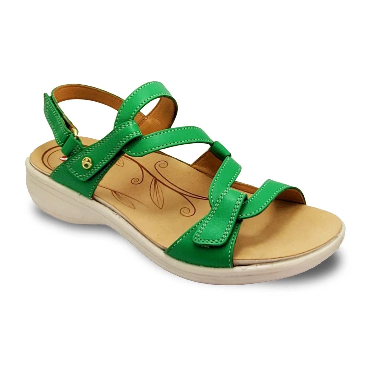 Women’s sandals floral accent -Revere Emerald Women's 3 Strap Leather Sandals In Green