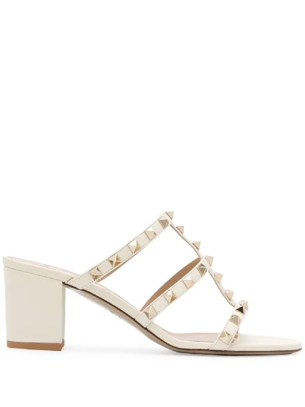 Women’s sandals cut-out design -VALENTINO GARAVANI Elegant Ivory Studded Leather Sandals