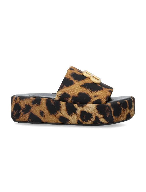 Women’s sandals chunky sole -BALENCIAGA Leopard Print Metallic Signature Slide Sandals