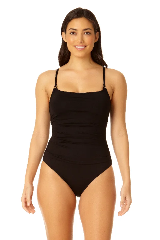 ladies one-piece swimsuit soon back -Women's Live in Color Shirred Lingerie Maillot One Piece