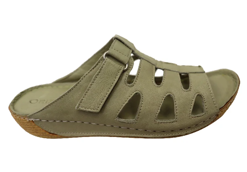 Women’s sandals muted tone -Orizonte Panera Womens European Comfortable Leather Slides Sandals