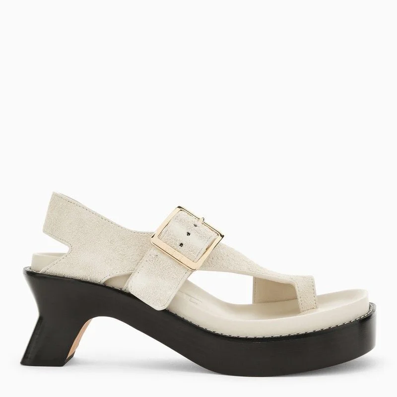 Women’s sandals gray mist -LOEWE Elegant Suede Heeled Slide Sandals