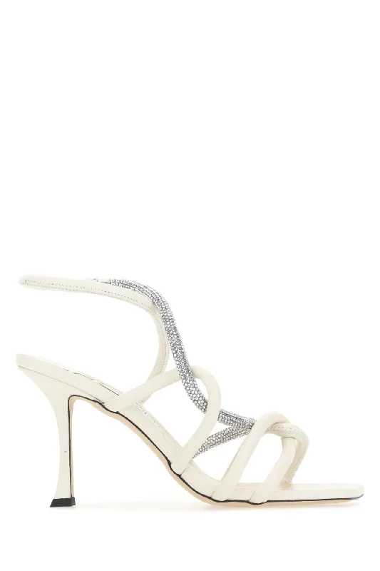 Women’s sandals silver sleek strap -JIMMY CHOO Elegant Ivory Leather 90mm Sandals for Women