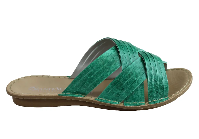 Women’s sandals cork sole ease -Andacco Memba Womens Comfortable Leather Slide Sandals Made In Brazil