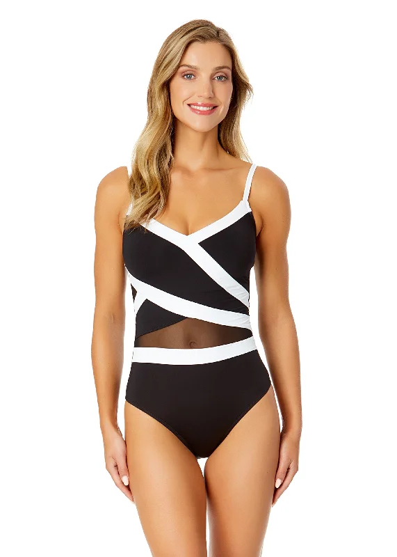 ladies one-piece swimsuit airy touch -Women's Mesh Around Mesh Insert One Piece Swimsuit