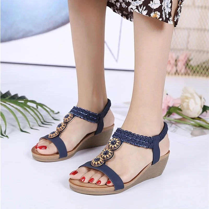 Women’s sandals chic elegance -OCW Women Orthopedic Sandals 3D Flower Rhinestoned Bohemian Sandal Back Strap Leisure