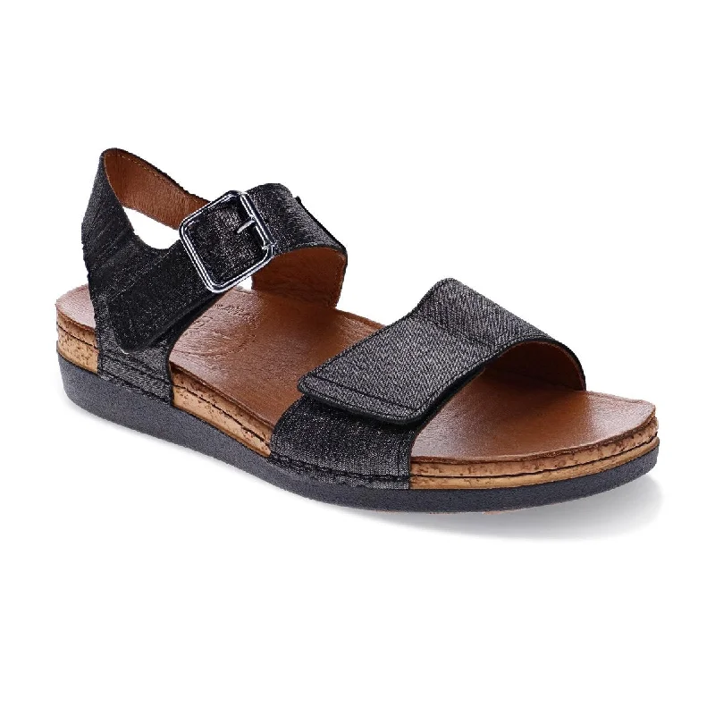 Women’s sandals island vibe -Revere Georgia Women's 3 Strap Adjustable Sandals In Black Linen