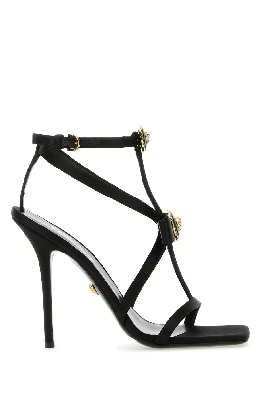 Women’s sandals stiletto sleek edge -VERSACE Elevated Satin Mini Sandals with 11 cm Heel