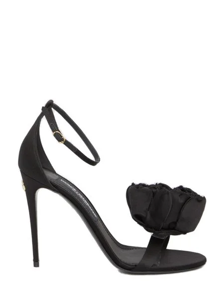 Women’s sandals classic style -DOLCE & GABBANA Elegant Satin Sandals with Maxi Flower Detail