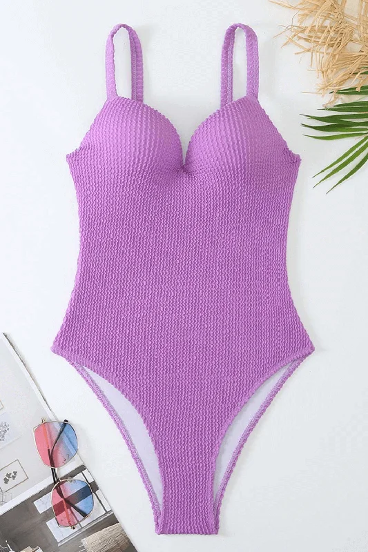 ladies one-piece swimsuit soft fade -Crinkle Underwire Sweetheart One Piece Swimsuit - Lilac