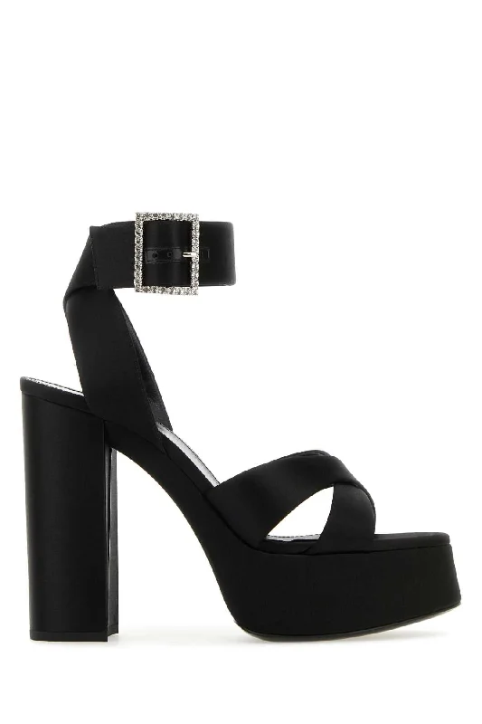 Women’s sandals chic elegance -SAINT LAURENT Elegant Mini Satin Bianca Sandals with 12.5 cm Heel Height