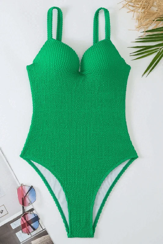 ladies one-piece swimsuit lake swim -Crinkle Underwire Sweetheart One Piece Swimsuit - Green