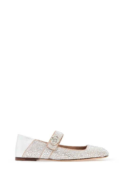 Women’s sandals high-end edge -VALENTINO GARAVANI Crystal-Embellished Suede Mary-Jane Flats