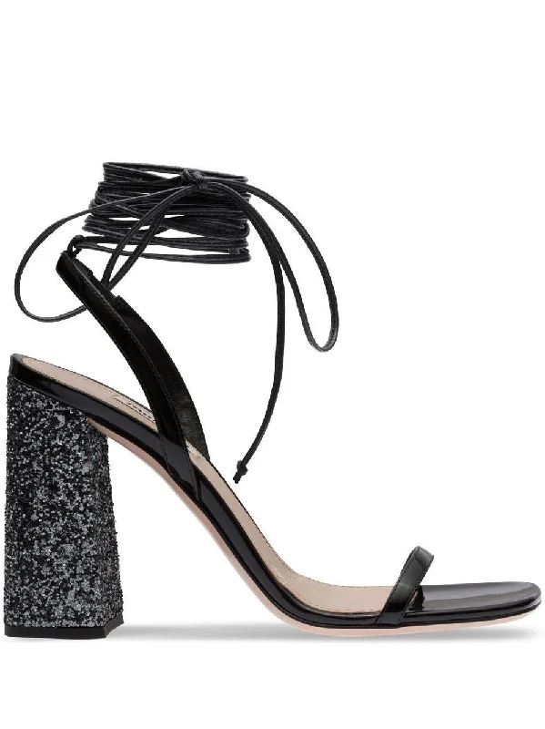 Women’s sandals T-strap modern -MIU MIU Nero and Ardesia Sandals for Women