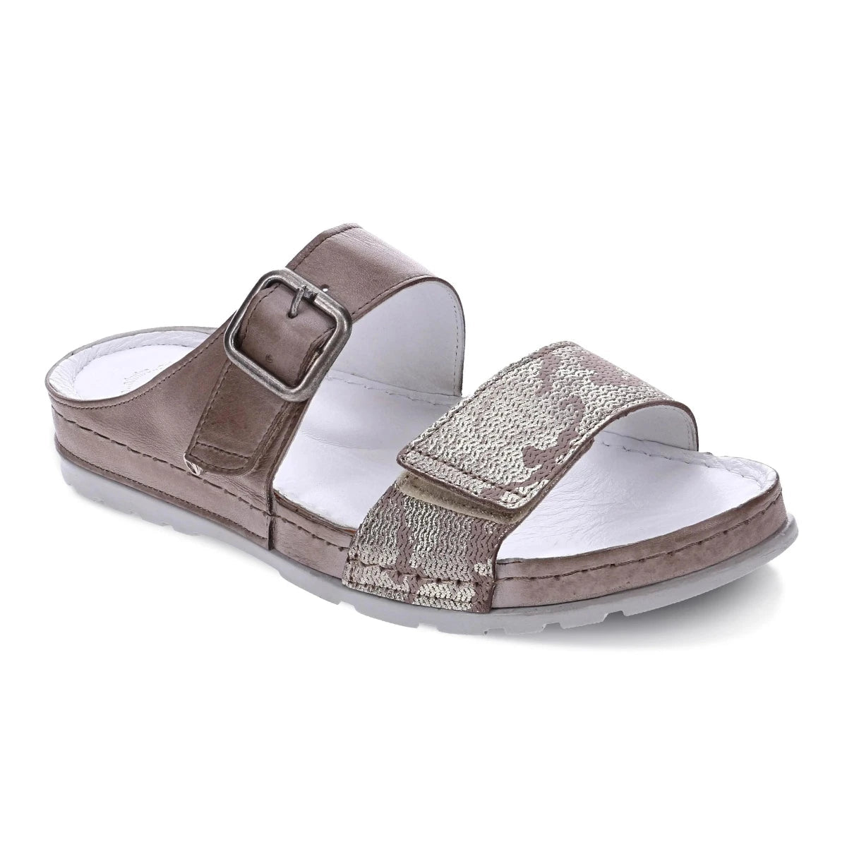 Women’s sandals arch support step -Revere Palma Women's Strap Slide Sandals In Taupe