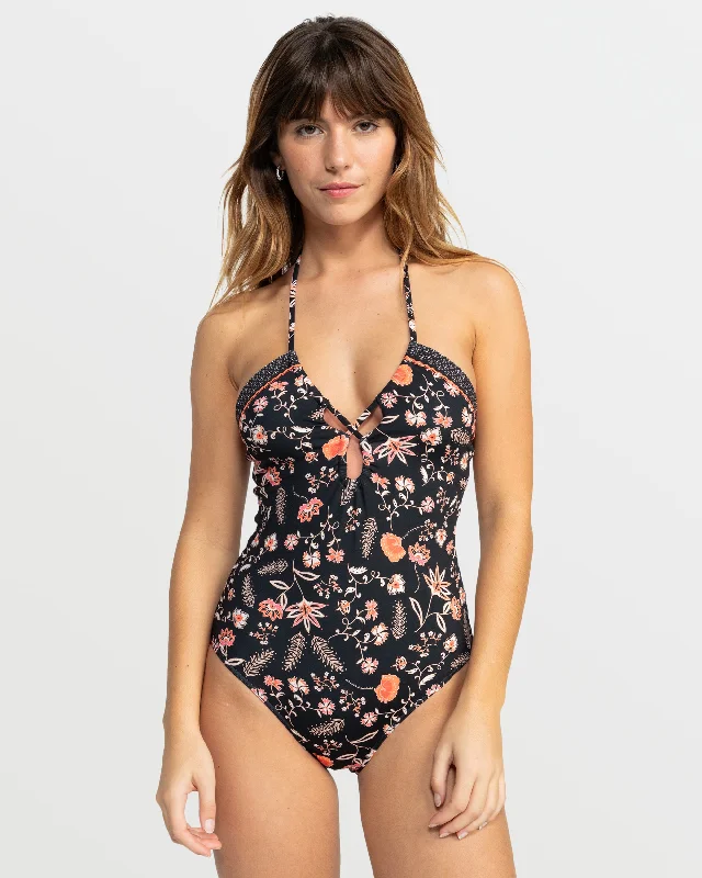 ladies one-piece swimsuit wide scoop -Kerala One-Piece Swimsuit - Anthracite Kerala Border