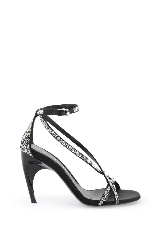 Women’s sandals ribbed detail -ALEXANDER MCQUEEN Armadillo Sandals for Women - Rhinestone-Covered Straps, Lacquered Heel